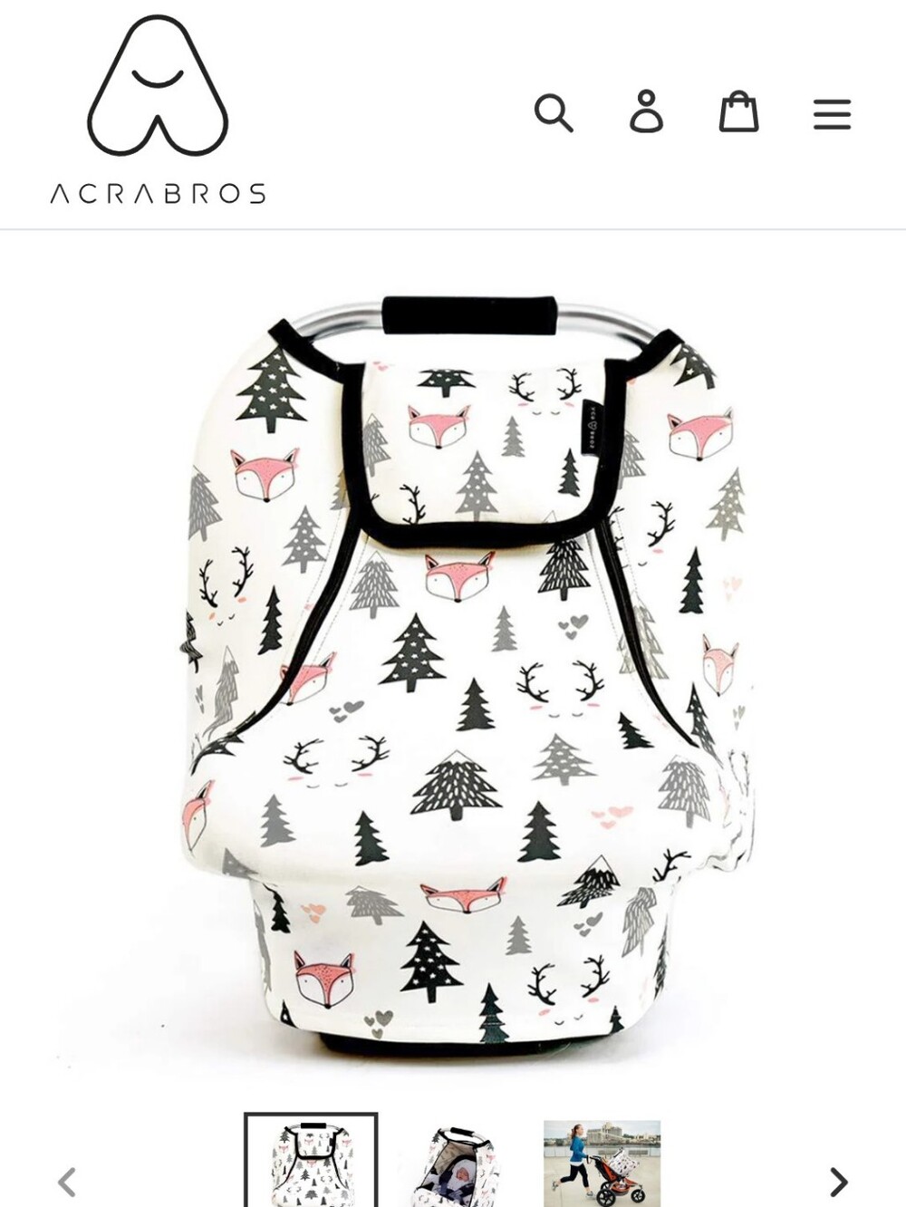White & Pink Fox Print Baby Car Seat Cover
